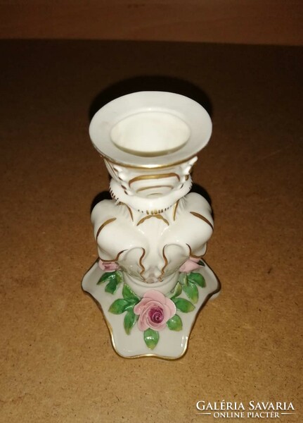 Német jelzett porcelán rózsás gyertyatartó 12 cm (b)