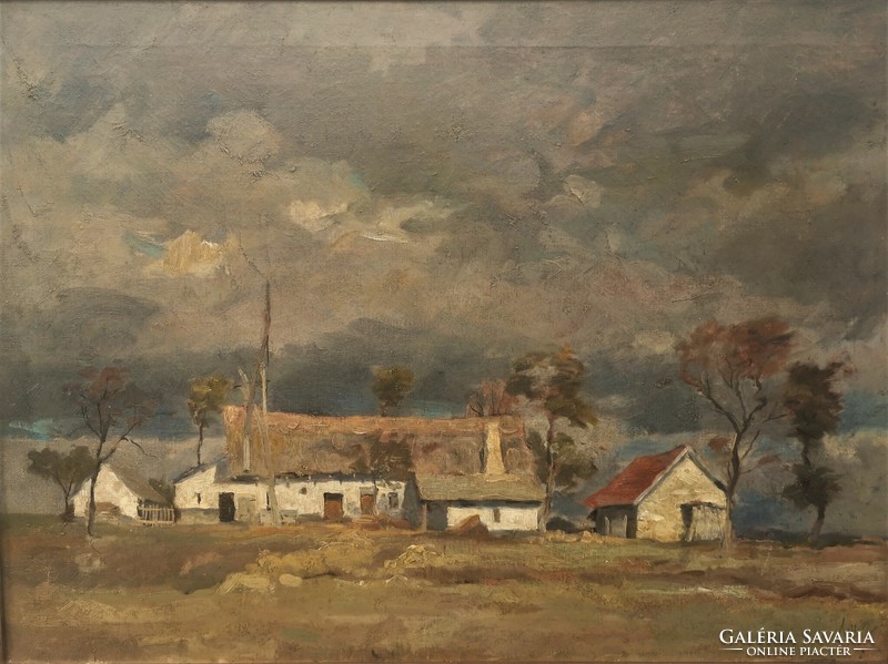 Holba Tivadar (1906 - 1995) Eső előtt (Mártélyi Táj) c. olajfestménye Eredeti Garanciával