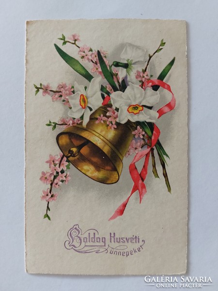 Old Easter postcard 1935 postcard bell daffodil