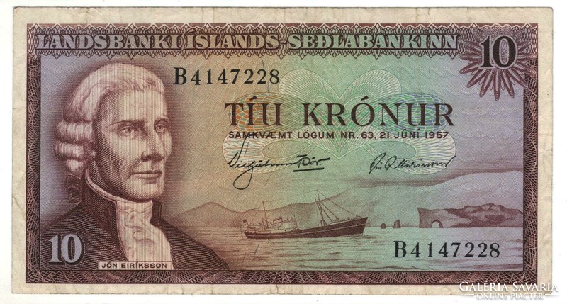 5 krónur 1957 juni 21 Izland 6 jegyű sorszám.