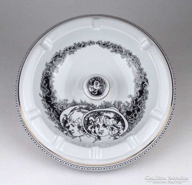 1K580 Yurcsák pattern Hollóháza porcelain ashtray 17 cm