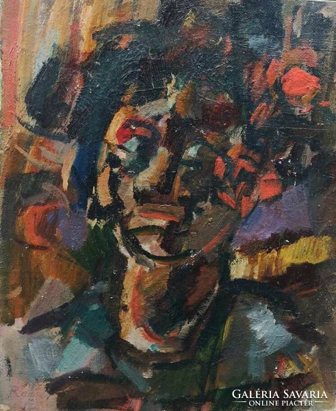 Jenő Remsey (1885-1970): clown. Oil, wood.