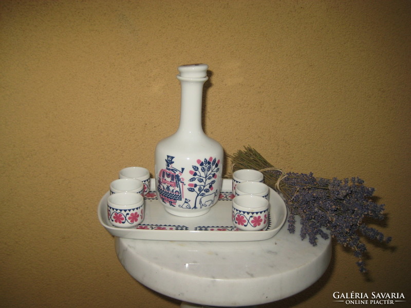Alföldi porcelain factory, retro brandy set, on a tray