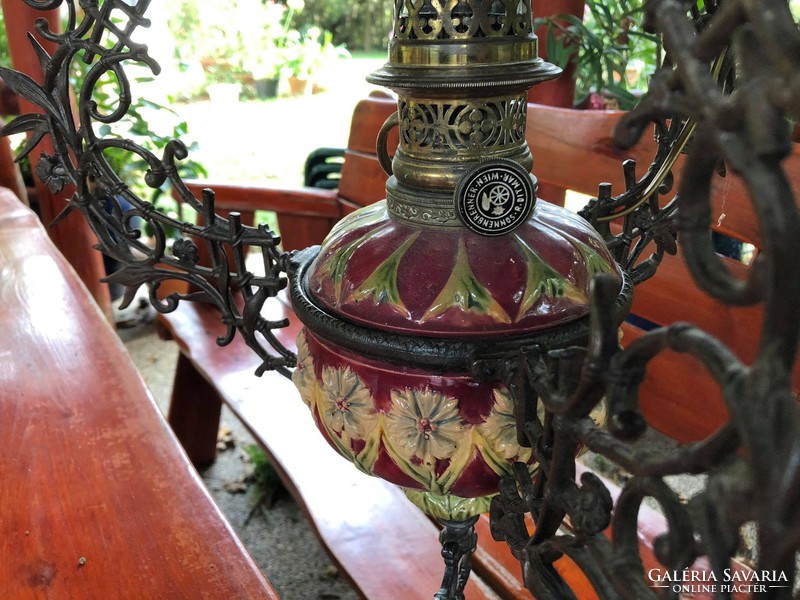 Antique majolica chandelier with cornflower pattern