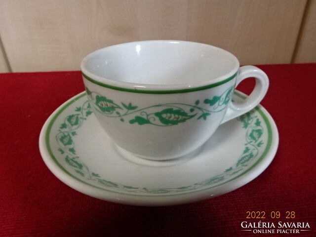 Zsolnay porcelán teáscsésze + alátét, antik, zöld szegélyes. Vanneki! Jókai.