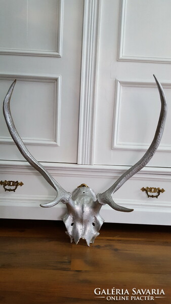 Silver-painted deer antlers, trophy, hunting wall decoration