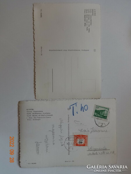 2 régi képeslap együtt: GYŐR, Rábahíd + Városi Tanácsháza - 50-es évek