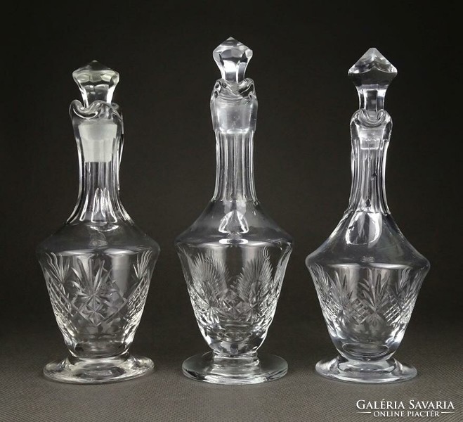 1K662 antique small oil vinegar polished glass pourer 3 pieces