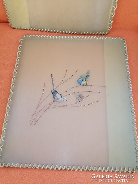 2 Pcs, marked (e b), made of bladder, hand-painted book or booklet cover folder.