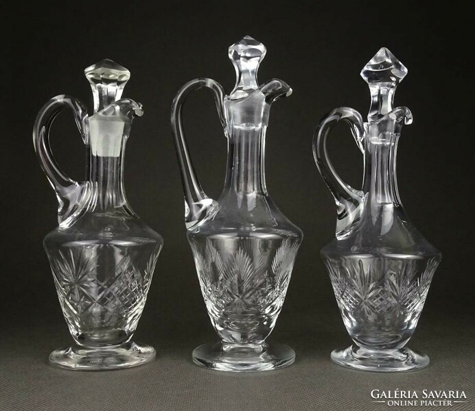 1K662 antique small oil vinegar polished glass pourer 3 pieces