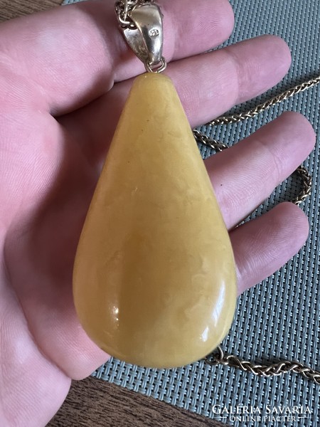Honey amber pendant with silver chain