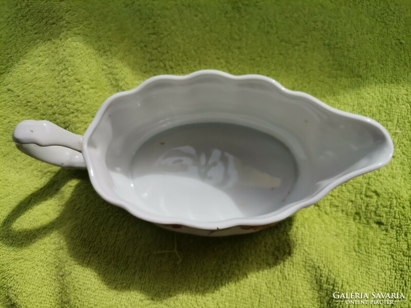 Vintage Arpo porcelán szószos kínáló, virágmintás porcelán kiöntő füllel, ritka konyhai kiegészítők