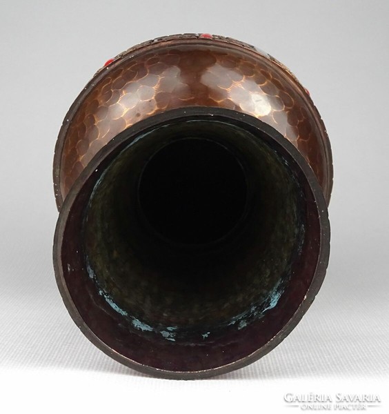 1K559 applied art red copper goldsmith work 60s decorative vase 20 cm