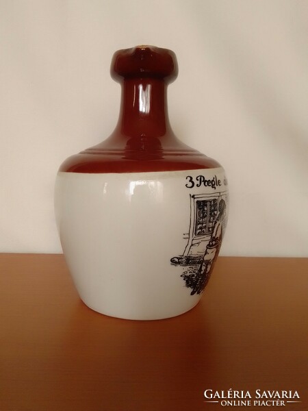Danish rarity! Glazed ceramic earthenware liquor pitcher, pourer, bottle, pub scene, marked