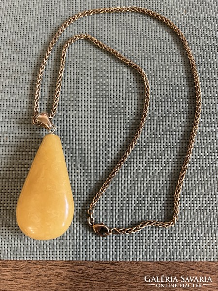 Honey amber pendant with silver chain