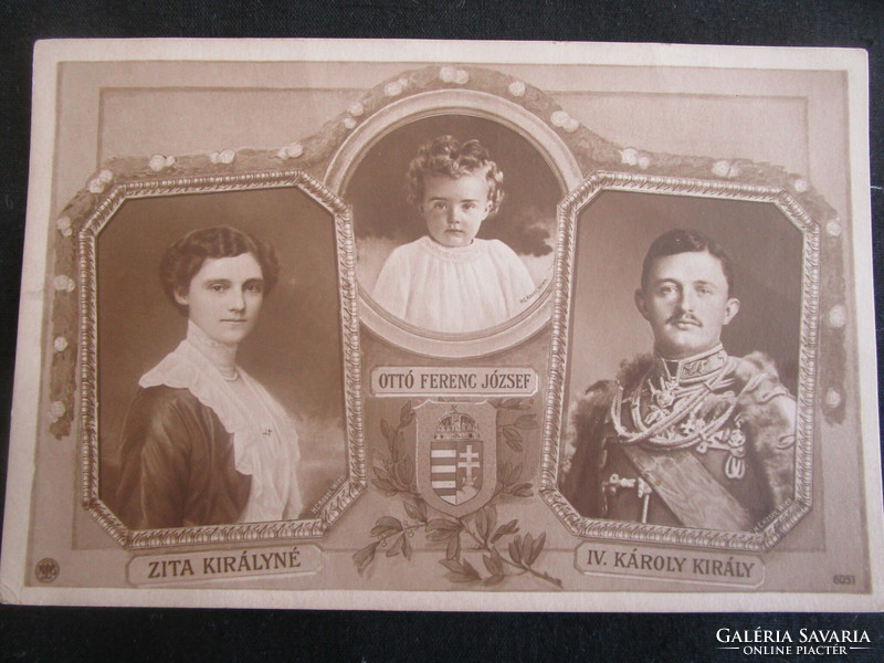 1916 Queen Zita iv. King Károly Otto Ferenc József heir to the throne Hungarian coat of arms contemporary photo sheet