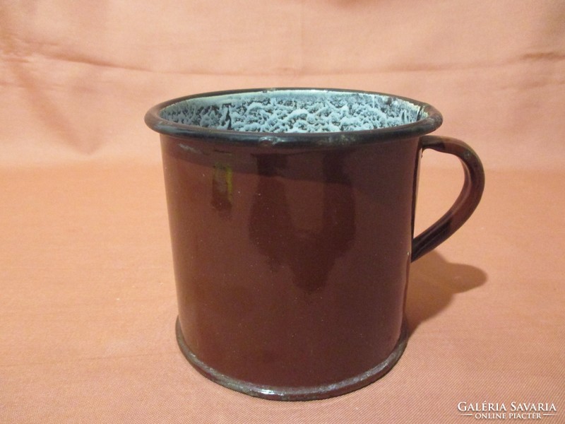 Old, rare metal, enamel mug, glass 0.5 l - quarry