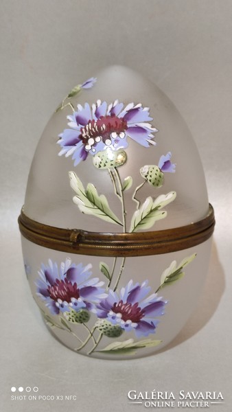 Antique enamel painted glass egg box