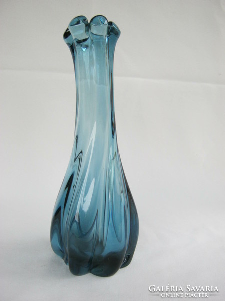 Bohemia kék vastag üveg váza súlyos 1 kg
