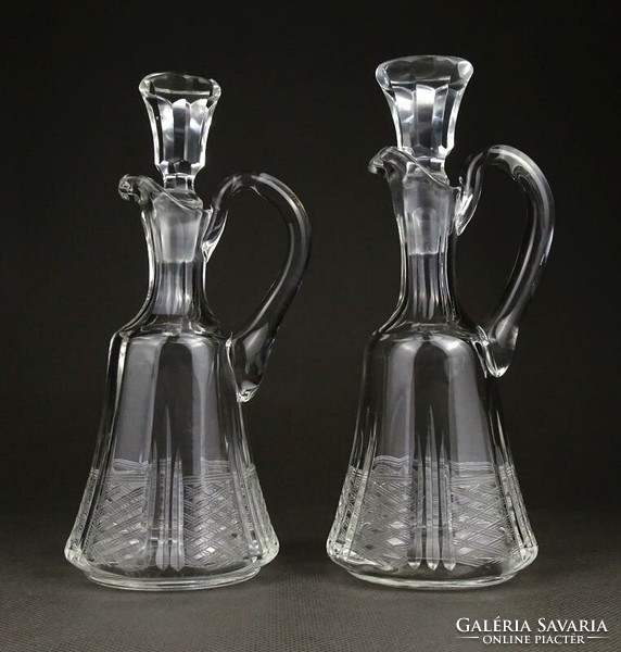 1K660 Régi kisméretű olajos ecetes csiszoltüveg kiöntő pár 16 cm
