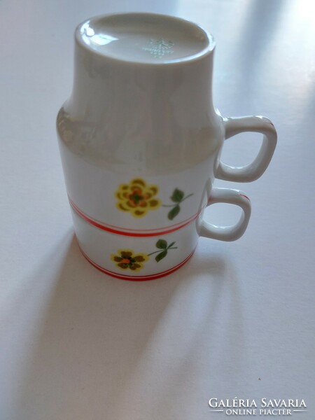 Retro Hólloház porcelain coffee cup with flowers 2 pcs