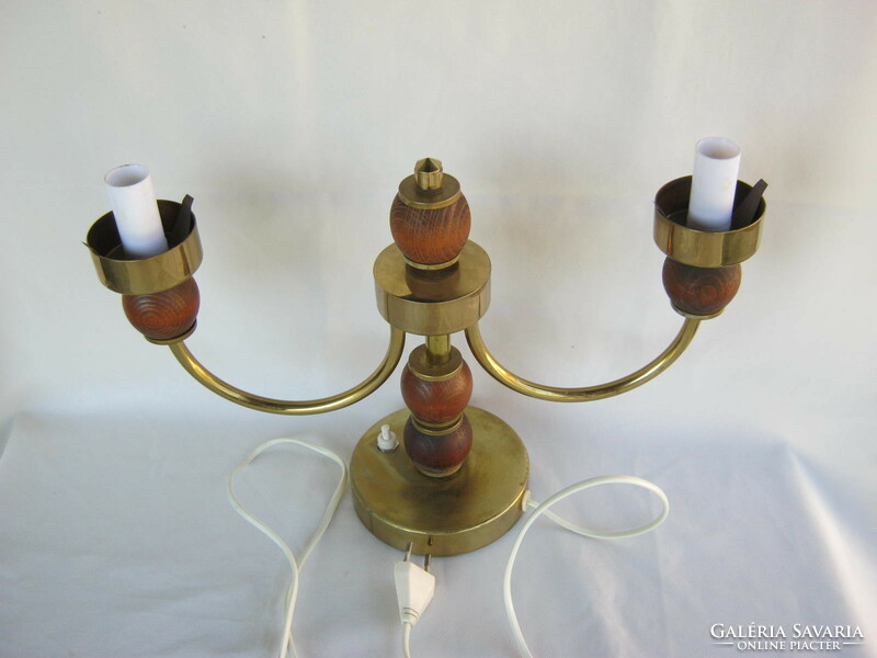 Retro glass furniture table lamp with copper wood decoration