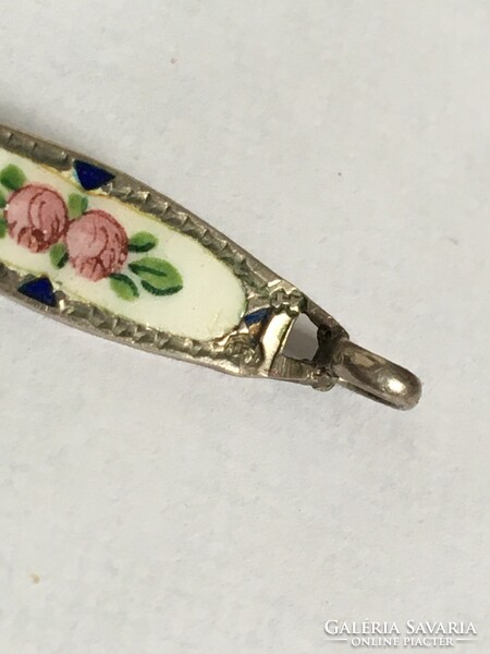 Antique Art Nouveau silver bracelet enamel rose 19.5 cm