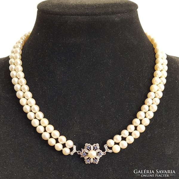 18K white gold+sapphire akoya pearl necklace