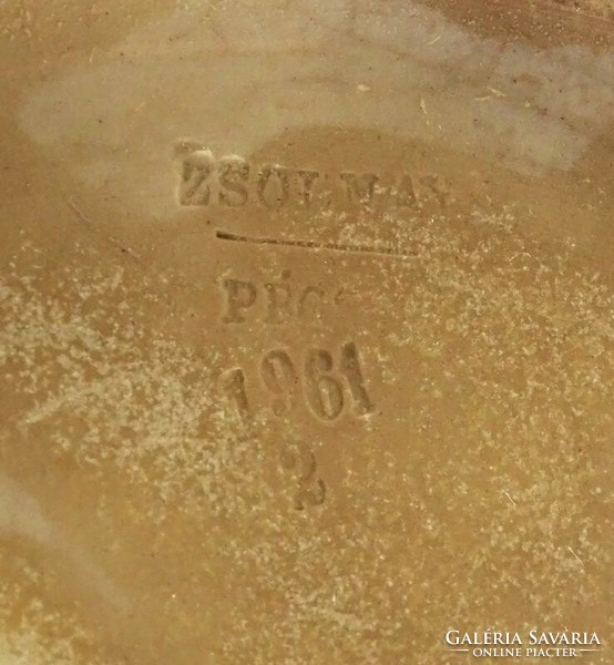 1K702 antique marked Zsolnay Pécs stoneware vessel barrel 25 cm