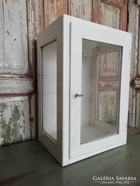 Wooden medical display case, small display case, from the 1950s, lockable