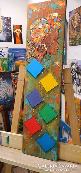 Molnár Ilcsi  "   Színes Afrikás 6. -  Játékos,  színes  "  - akril  hangulatkép festmény