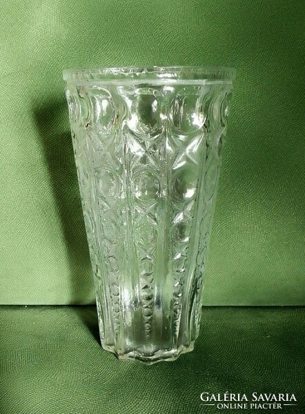 Retro öntött üveg váza csillag és kör mintával, 19 cm magas, hibátlan, 60-as 70-es évek