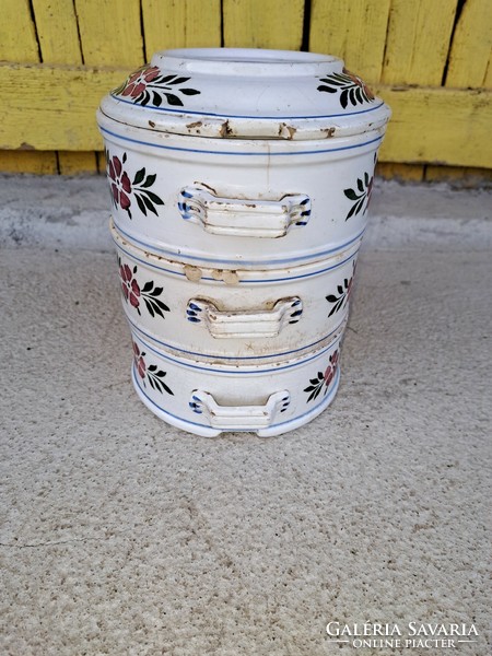 Rare hard ceramic floral food barrel food nostalgia, antique village peasant. Collector's item