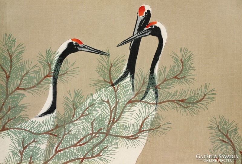 Kamisaka sekka - cranes - canvas reprint