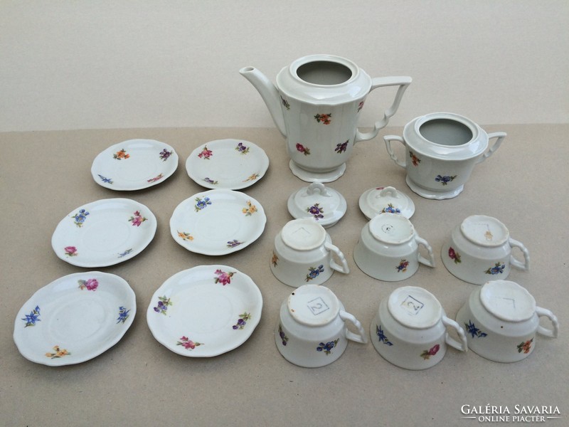 Old zsolnay porcelain floral elf coffee mocha set cup jug sugar bowl 14 pcs