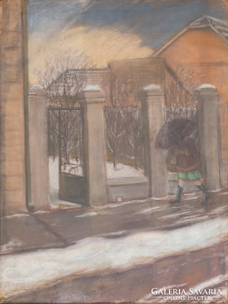 József Kertész (1905-1979): winter street (cancer palace around 1960)