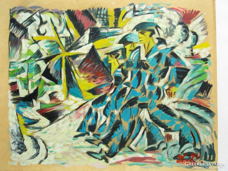 Kubo-futurista festmény A.K. monogrammal, orosz UNOVIS stílusjegyekkel