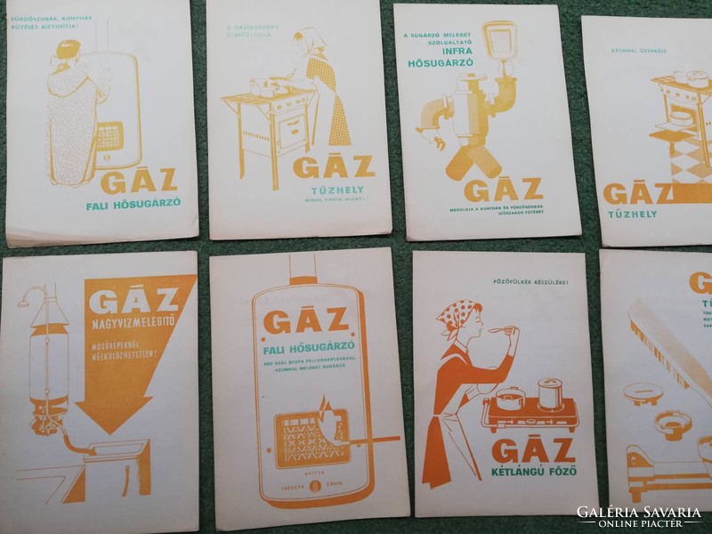Retro háztartási gázkészülékeket népszerűsítő reklámlapok-receptekkel 10 db