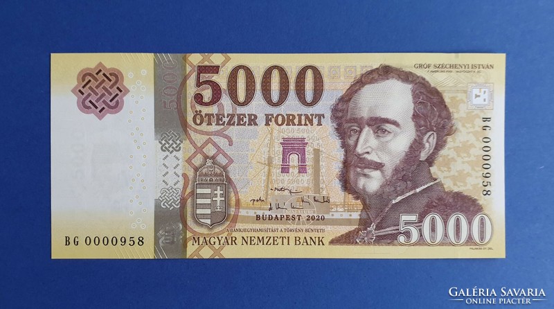 2020. évi 5.000,- forintos alacsony sorszámos forgalmi bankjegy UNC (BG 0000958)