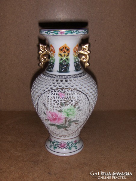 Kínai porcelán áttört mintás váza 20 cm (8/d)