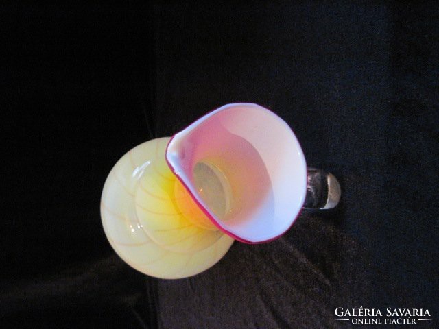 Beautiful colored double-walled opal glass jug with spout 34.5 cm
