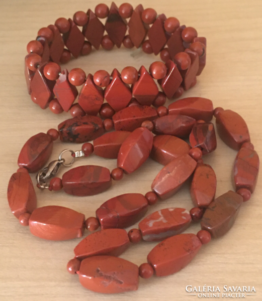 Red jasper necklace with blue bracelet_