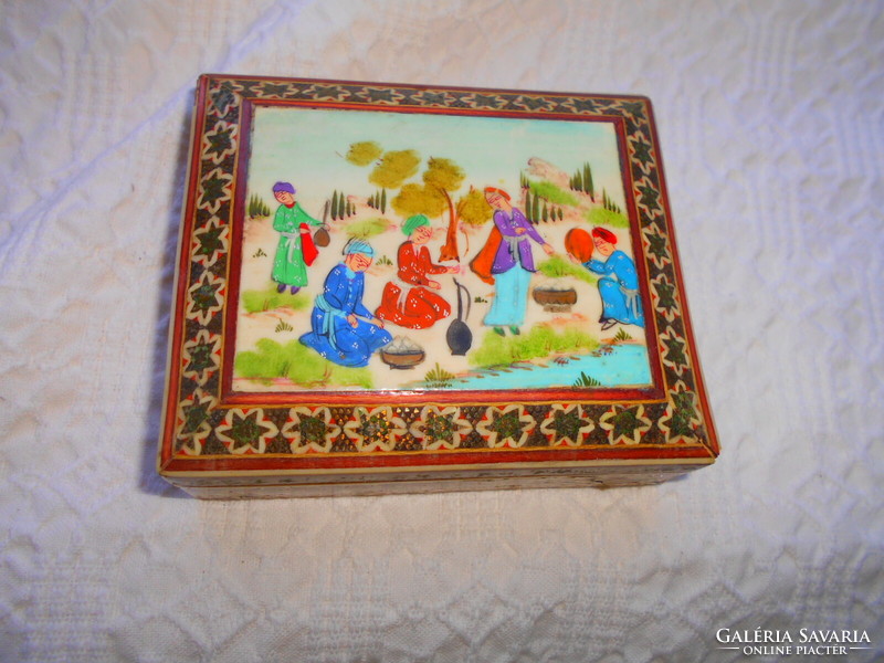 Box hand painted with miniature decoration on top