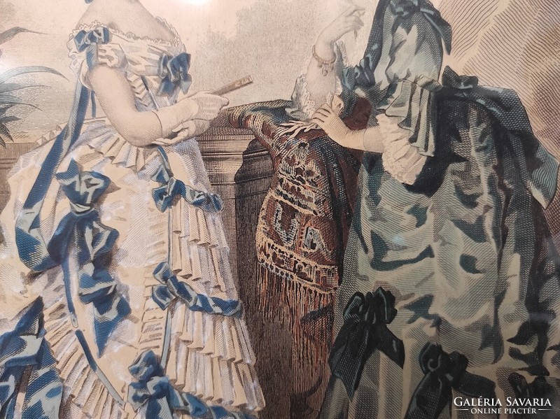 Antik biedermeier nyomat kép fali dekoráció ruha divat keretben 491 5931