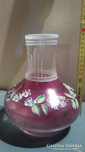 Ritka, kézzel festett üveg váza 20 cm