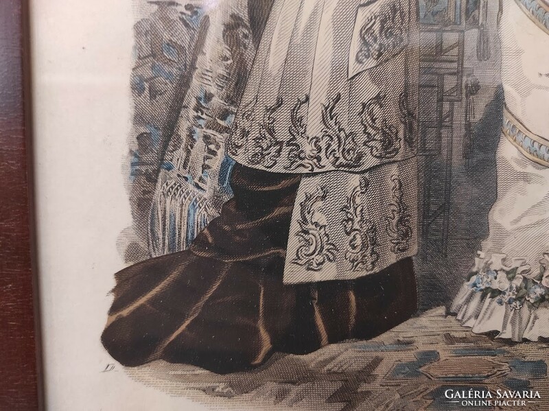 Antik biedermeier nyomat kép fali dekoráció ruha divat keretben 489 5929