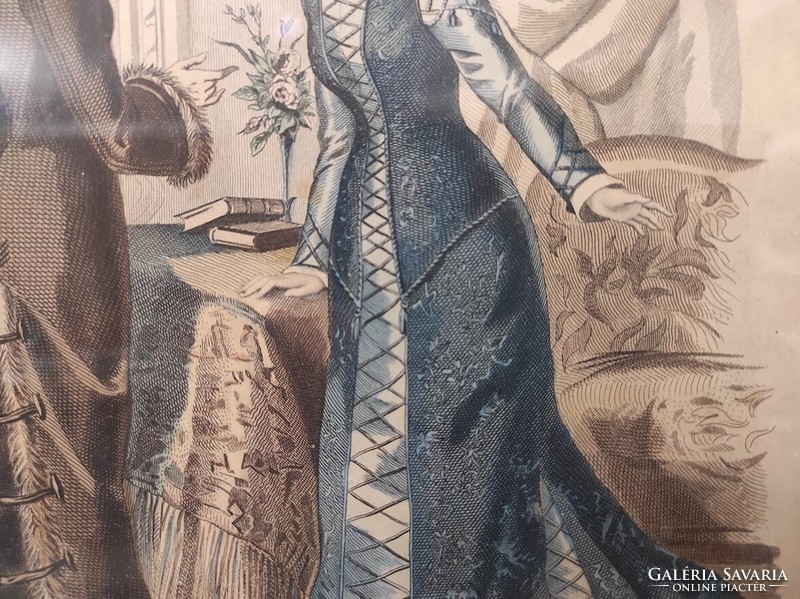 Antik biedermeier nyomat kép fali dekoráció ruha divat keretben 486 5926