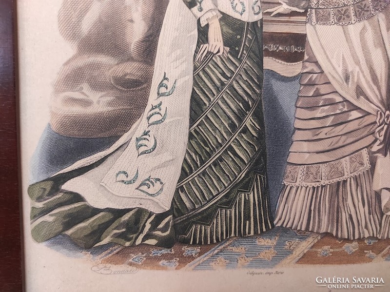 Antik biedermeier nyomat kép fali dekoráció ruha divat keretben 494 5934