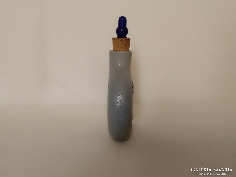 Kék-szürke mázas bajor kerámia kőcserép német tubákos flaska, Schmalzlerfranzl, jelzett, dohány