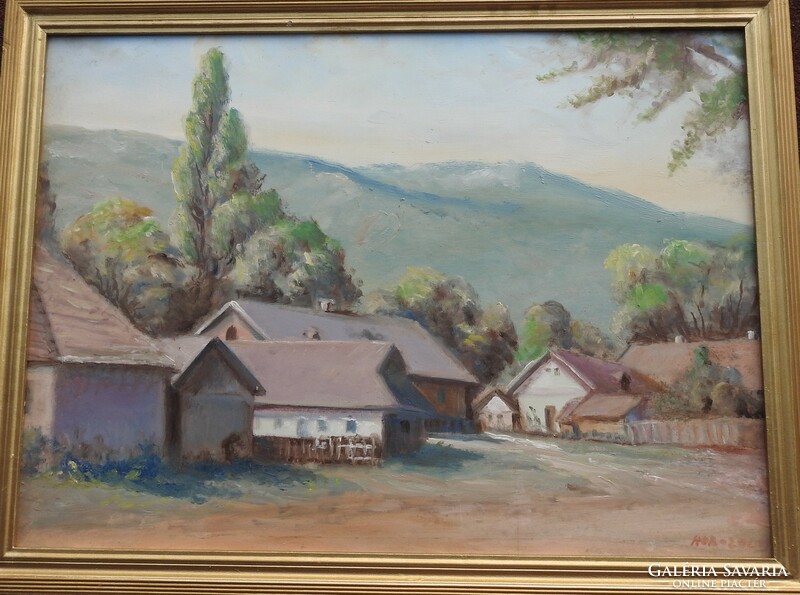 Zoltán Horváth painting - village yard - oil / wood fiber